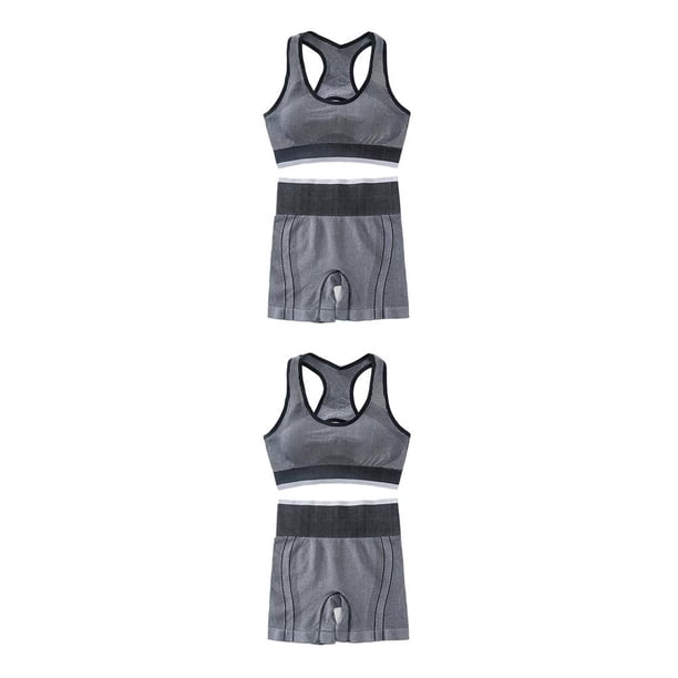 Jumpingount Sujetador deportivo Conjunto de pantalones cortos Push Up 3/4 Copa Ropa interior Trajes de yoga Negro 2Conjunto