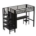 thumbnail image 6 of MODERNLUXE Twin Size Metal Loft Bed with Desk and Wardrobe, Storage Shelves and Staircase, Black, 6 of 12