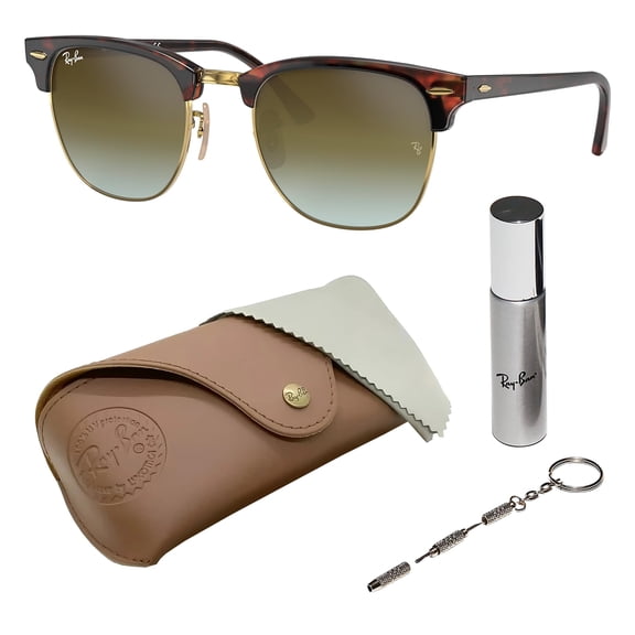 Ray-Ban RB3016 CLUBMASTER FLASH LENSES Square Shaped Non-Polarized Sunglasses for Men & Women - Includes Official RAYBAN Eyewear Kit - Green Gradient Flash Lens