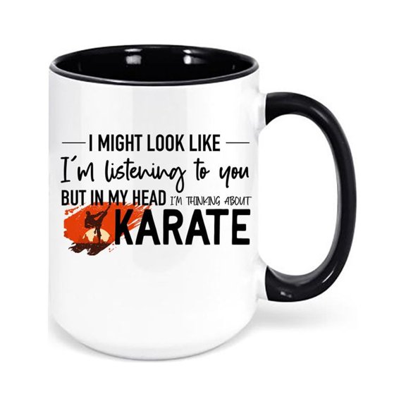 Karate Mug, Thinking About Karate, Martial Arts Mug, Karate Coffee Cup, Black Belt Mug, Gift For Him, Karate Gift, Martial Arts Coffee Cup, BLACK