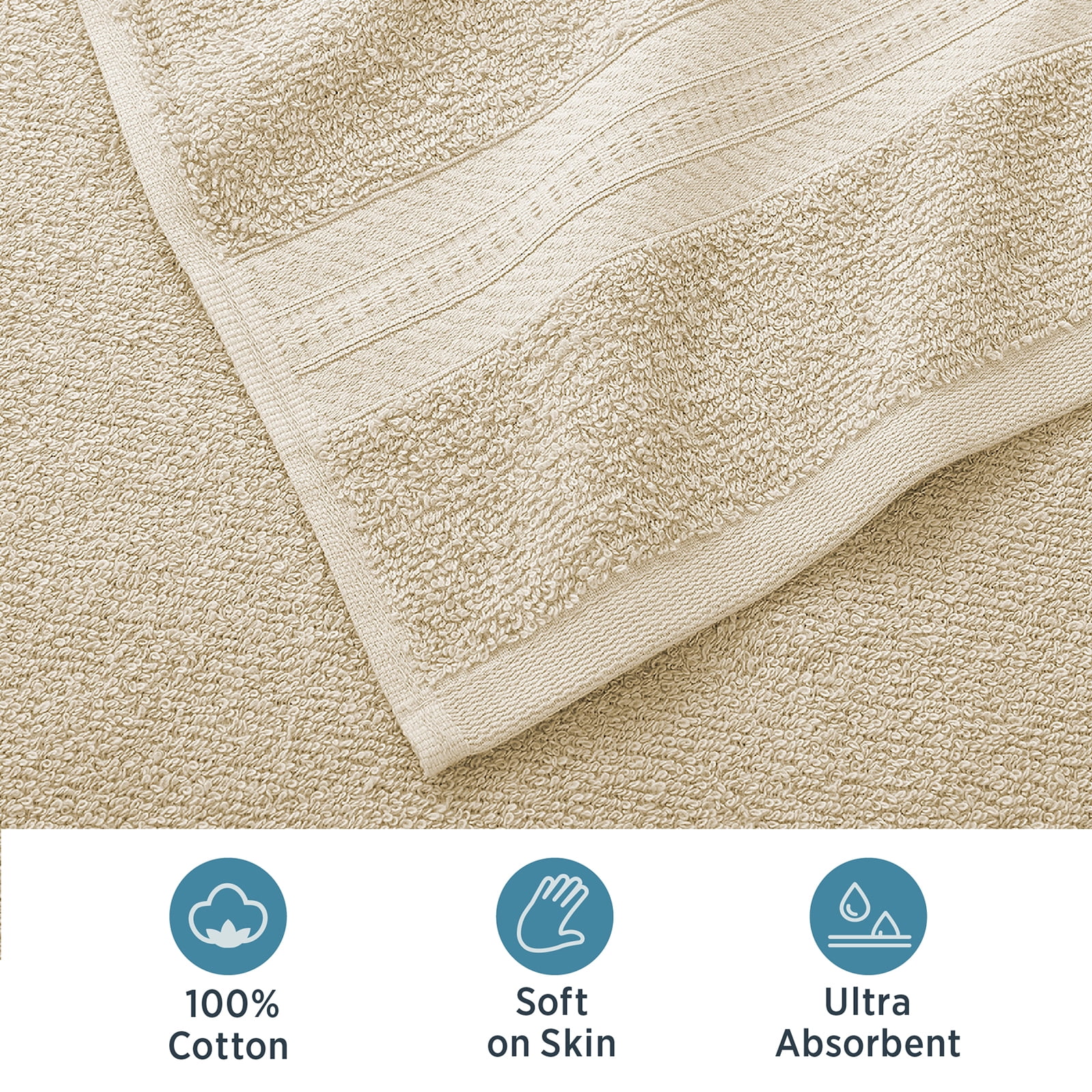 WelHome 6 Piece EVERYDAY USE 100% Cotton Bathroom Towels Set, 450 GSM, 2 Bath towels 27" x 54", 2 Hand Towels, 2 Washcloths, Soft Lightweight, Hotels, Spa and Gym – Brown Rice