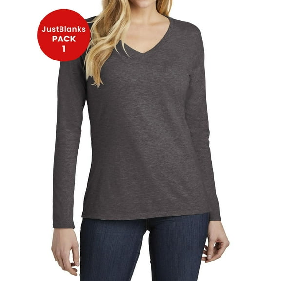 JustBlanks Women's Very Important Tee Long Sleeve V Neck 30 singles Shoulder to shoulder taping