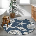 thumbnail image 4 of Round Rug 4ft Area Rug, Abstract Starfish Conch Shell Area Rugs for Living Room Bedroom, Farmhouse Dark Blue Floor Mat Non-Slip Non-Shedding Carpet Indoor Accent Rugs, 4 of 9
