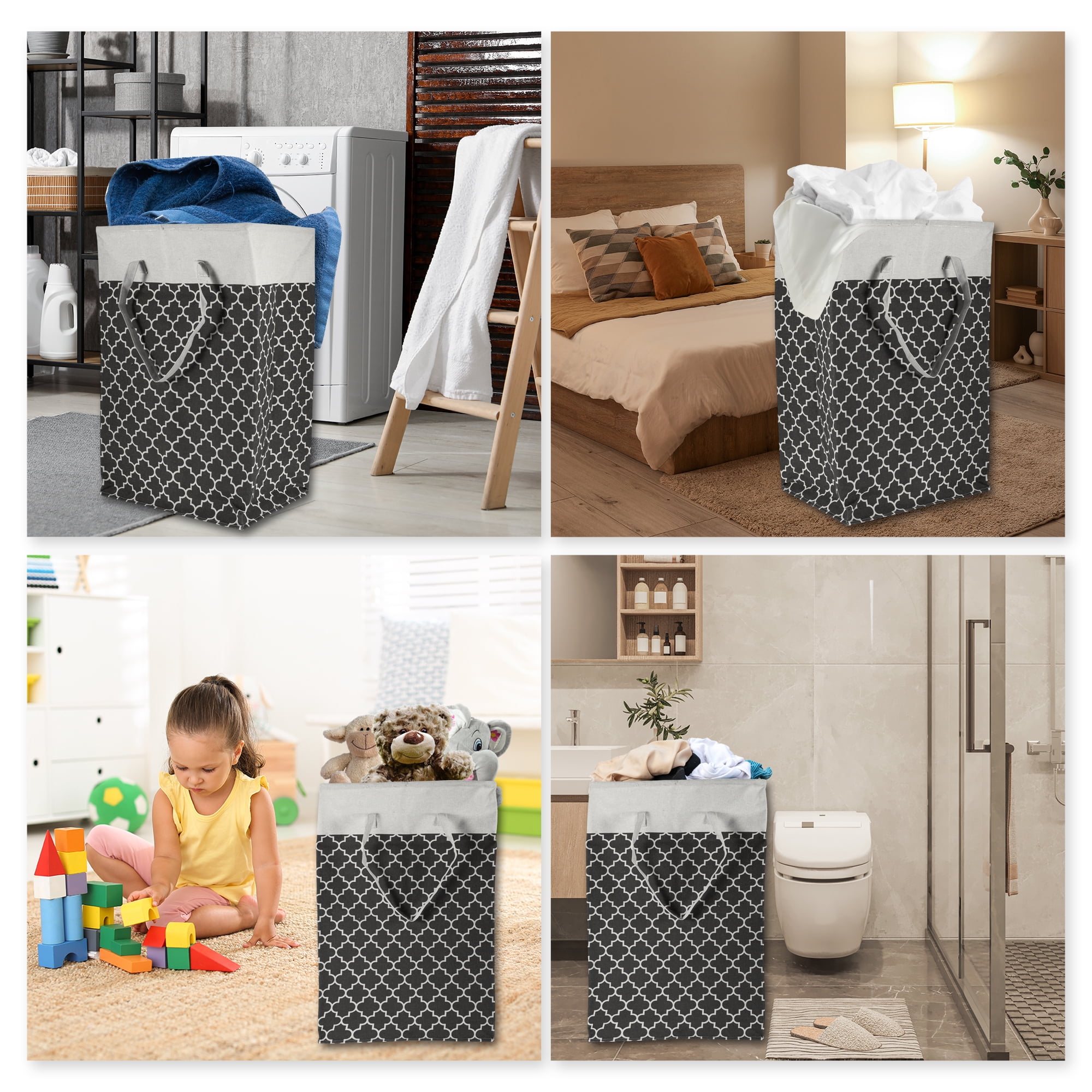 Unique Bargains Laundry Basket, Foldable Laundry Hamper with Handles Black Gray