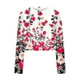 thumbnail image 4 of Uootdi Long Sleeve Shirts for Gift Women Floral Print Crop Top Spring Fall Y2K Trendy Loose Round Neck Tunic Casual Shirt, 4 of 5