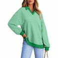 thumbnail image 2 of Ailaofu Women’s Striped Oversized Sweatshirt Pullover Polo Shirt Color Block V Neck Long Sleeve Y2K Top, 2 of 2
