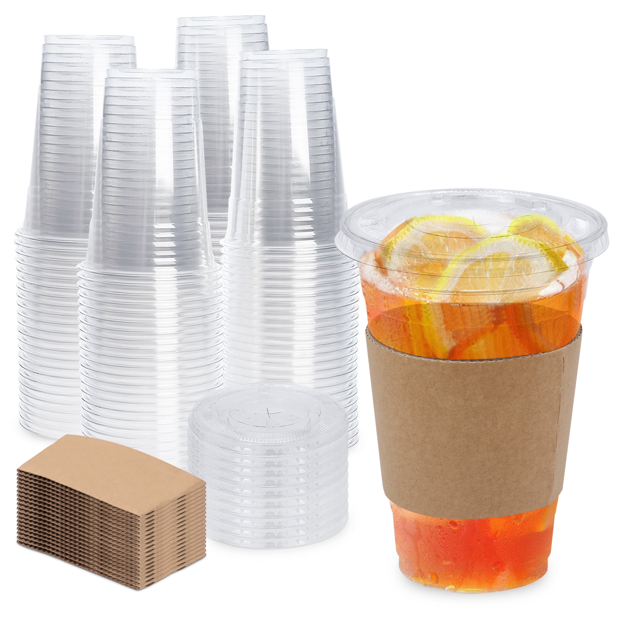 16 oz Clear Plastic Cups with Lids Disposable, Togo Drinking Cup with Strawless Sip Lid for Smoothie, Cold Brew Iced Coffee, Lemonade, Ice Latte, Boba
