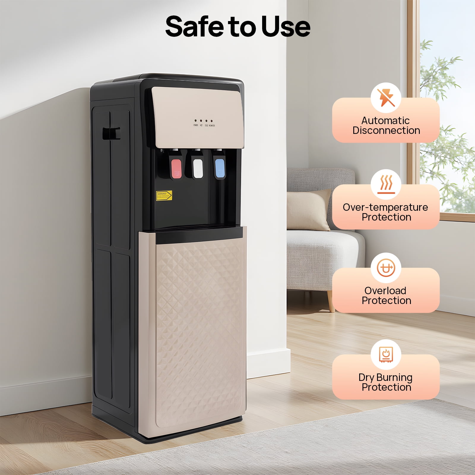 Bottom Loading Water Cooler Dispenser with Hot, Cold, and Room Temperature Anti-heating Device Overheating Protection Water Shortage Alarm