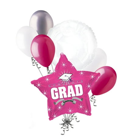 7 pc Hot Pink Congratulation Grad Message Balloon Bouquet Graduation (Best Congratulation Messages For Graduation)