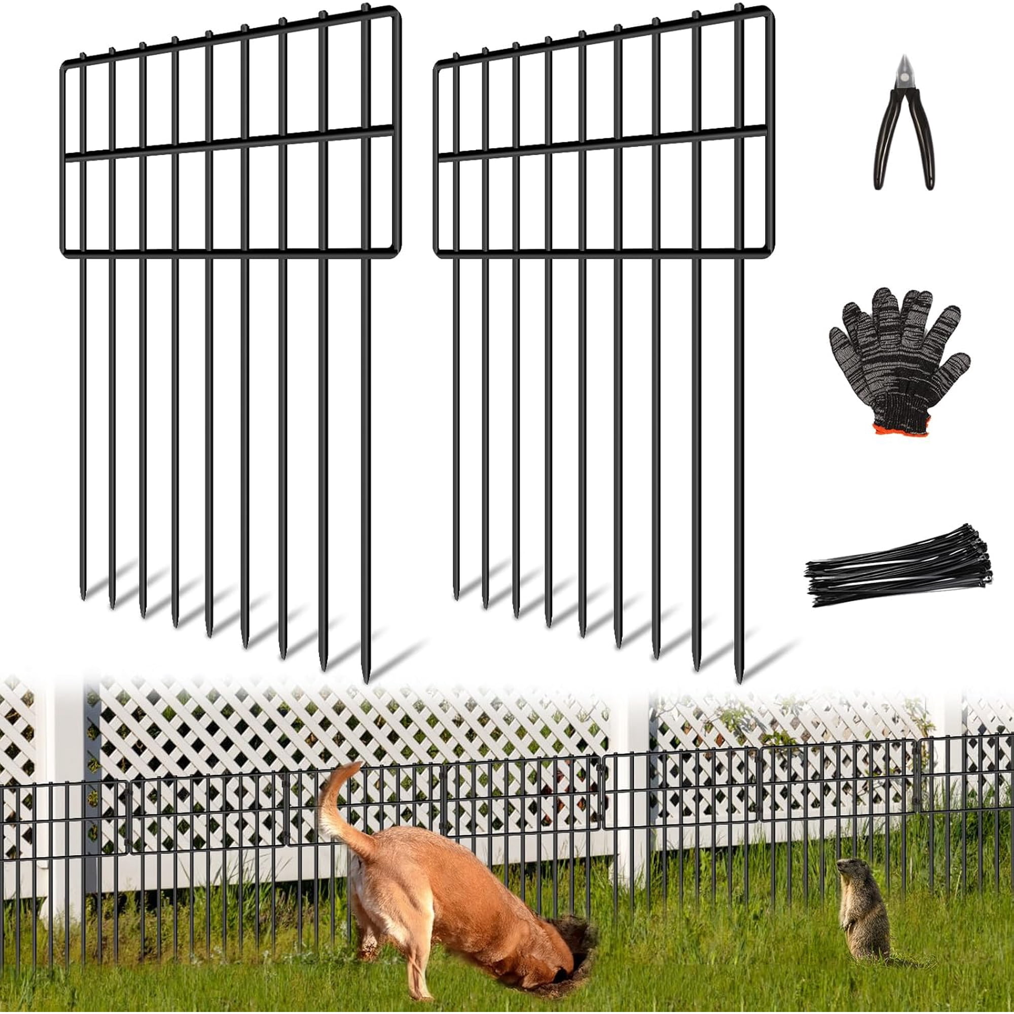 25 Panels Garden Fencing Animal Barrier, 17in (H) X 27ft (L) Dog Dig Fence Barrier, 1.25in Gap Rustproof Metal Stakes Decorative Garden Fence, Ground Defense Border for Outdoor, Yard, Patio, White