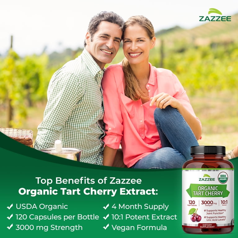 Zazzee Naturals Organic Tart Cherry 10:1 Extract 3000 mg Vegan