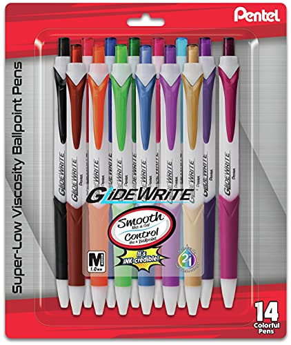 Pentel GlideWrite Ballpoint Pen, (1.0mm) medium, Assorted Ink Colors, 14 Pack (BX910BP14M1)