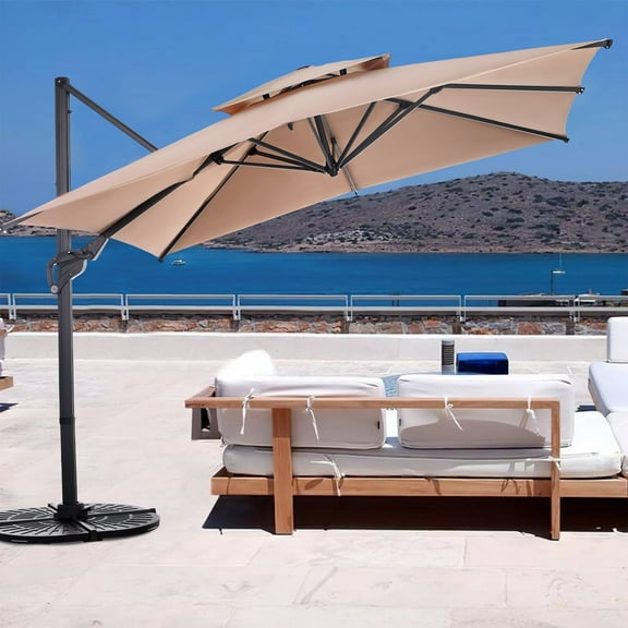 Alpha Joy 10ft Outdoor Patio Square Cantilever Umbrella with Aluminum Pole & Ribs, Beige