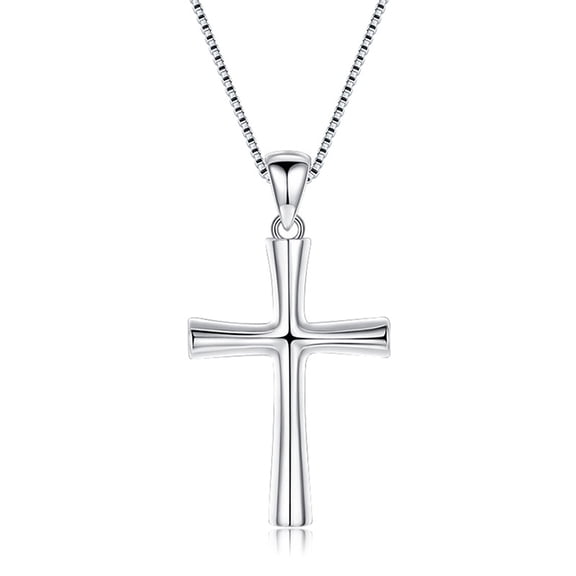 SUETOR Sterling Silver Cross Necklace for Men and Women, Engraved Cross Pendant Necklace, Christian Faith Religious Jewelry, Unisex Gift for Christmas and Special Occasions