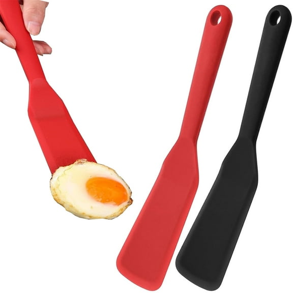 2 Pieces Silicone Thin Spatula,Bexikou Long Egg Spatula,Heat Resistant Cooking Spatula,Non Stick Pancake Spatula for Cooking Egg Burgers Pizza Pancake Steak Omelet (Red, Black)