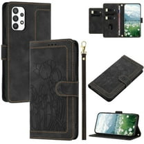 Leather For Samsung Galaxy A53 5G Case Tulip Embossed 5-card  Flip Wallet Leather Case with Card Holder Magnetic Closure  Phone Cases Cover,Black,For Galaxy A53 5G