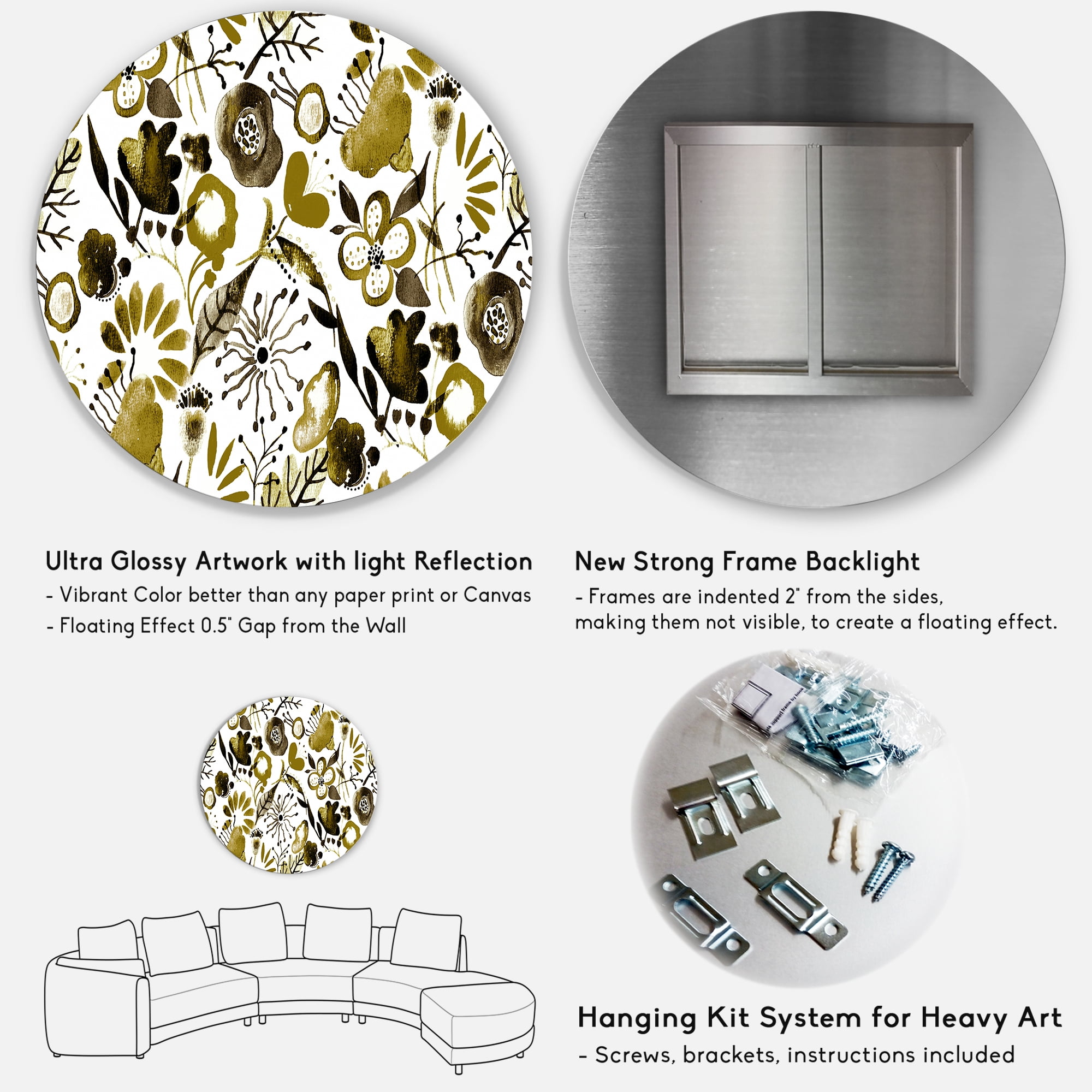 Designart 'Vital Abundance Of Wildflowers II' Modern Circle Metal Wall Art 11x11 - Disc of 11