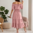 thumbnail image 6 of DHFJKG Wedding Guest Dresses For Women Summer Off Shoulder Long Dress Casual Puffy Short Sleeve Smocked Waist Flowy A-Line Sundress Comfortable Dresses, 6 of 8