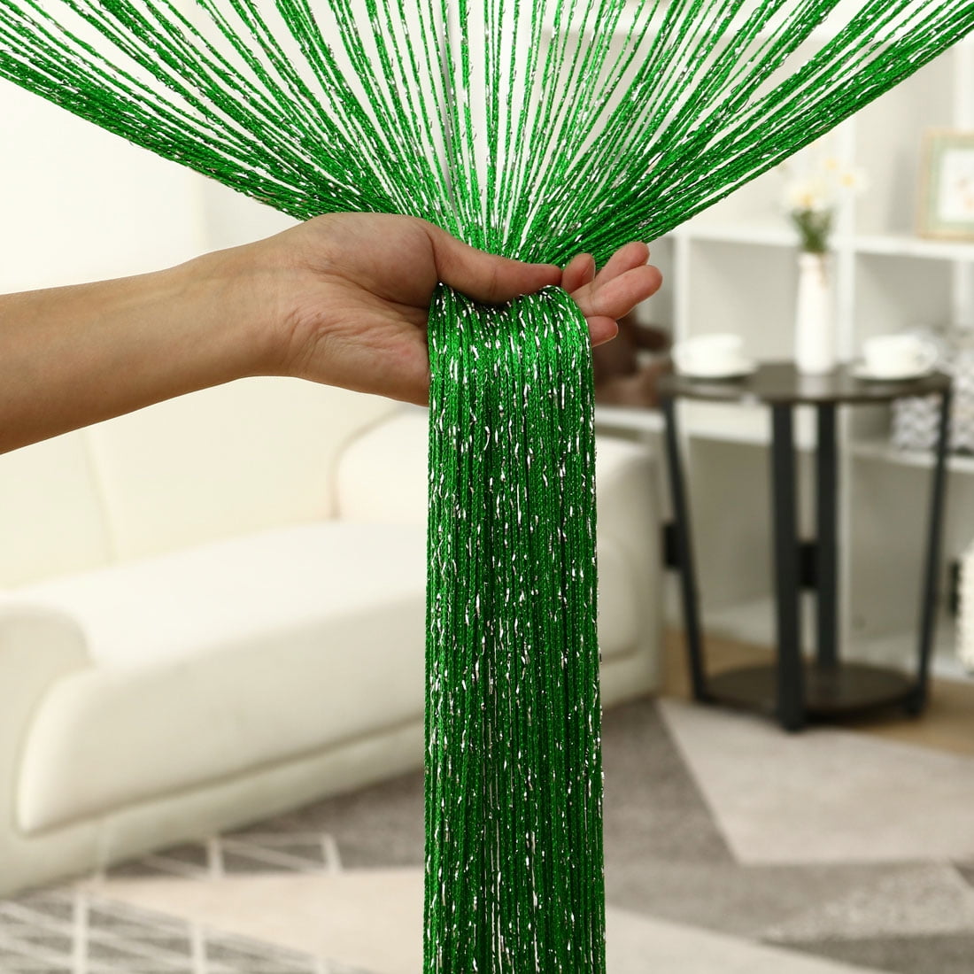 Unique Bargains Thread Strip Curtain Fringe Panel 39" x 79" Green