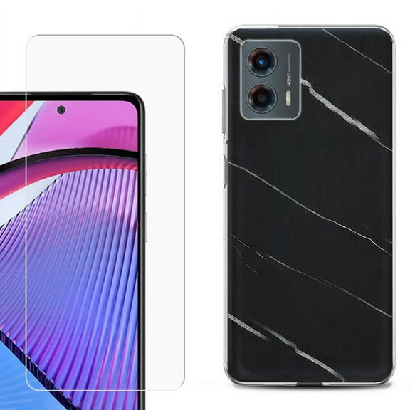OneToughShield ® Compatible with Motorola Moto G 5G 2023, Shockproof Phone Case, with Tempered Glass Screen Protector - Marble / Black