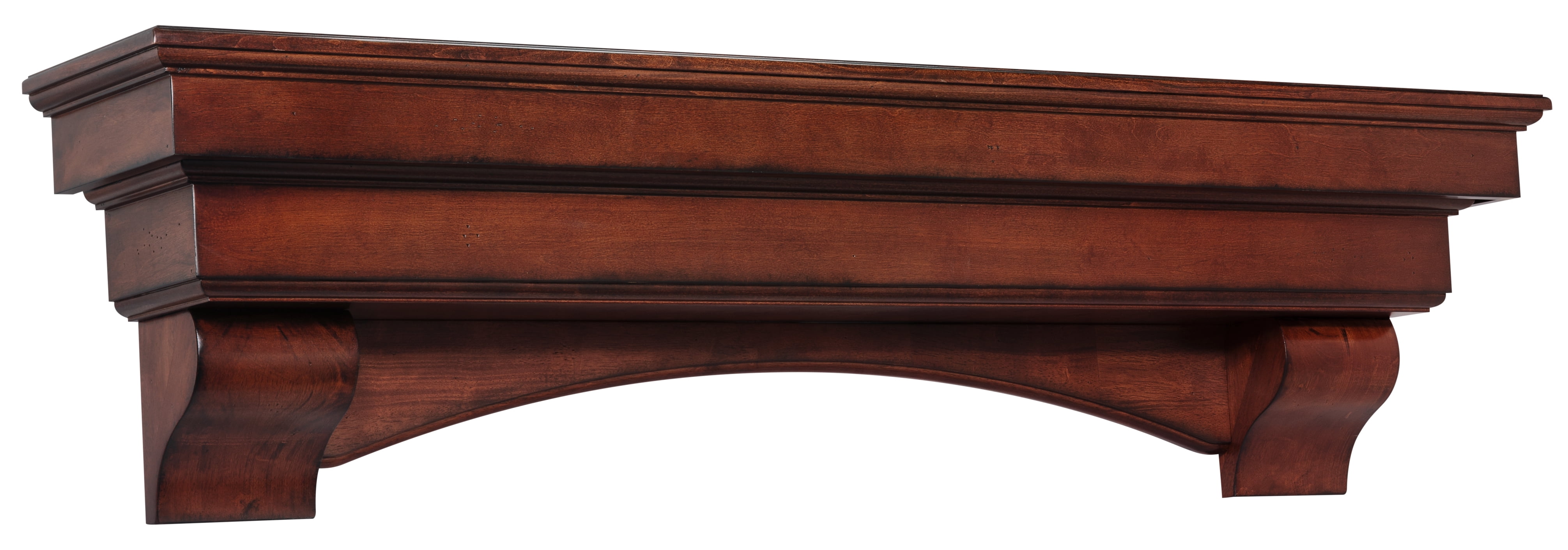 Pearl Mantels Auburn Versatile Premium Wood Mantel Shelf, Lightly Distressed Cherry Finish, 60"L & 10"D, Hang Alone, with Corbels or with Corbels and Arch (Included)