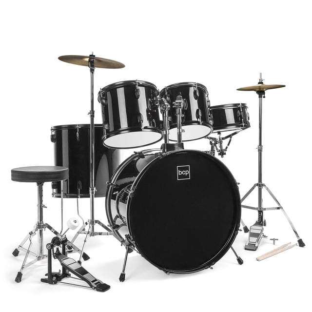Drum Set 5 PC Complete Adult Set Cymbals Full Size Black New Drum Set