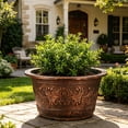 thumbnail image 4 of mdesiwst Flower Pot Thickened Resin Decorative Planter with Drainage Holes Large Capacity Bronze Embossed Outdoor Garden Flower Pot, 4 of 8