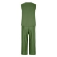 thumbnail image 5 of Scyoekwg Two Piece Outfits for Women Sleeveless Round Neck Crochet Lace Trim Tops Wide Leg Pants Solid Color Trendy Cotton Linen Casual Sweatsuits Sets Loose Outfits (Army Green,S), 5 of 7