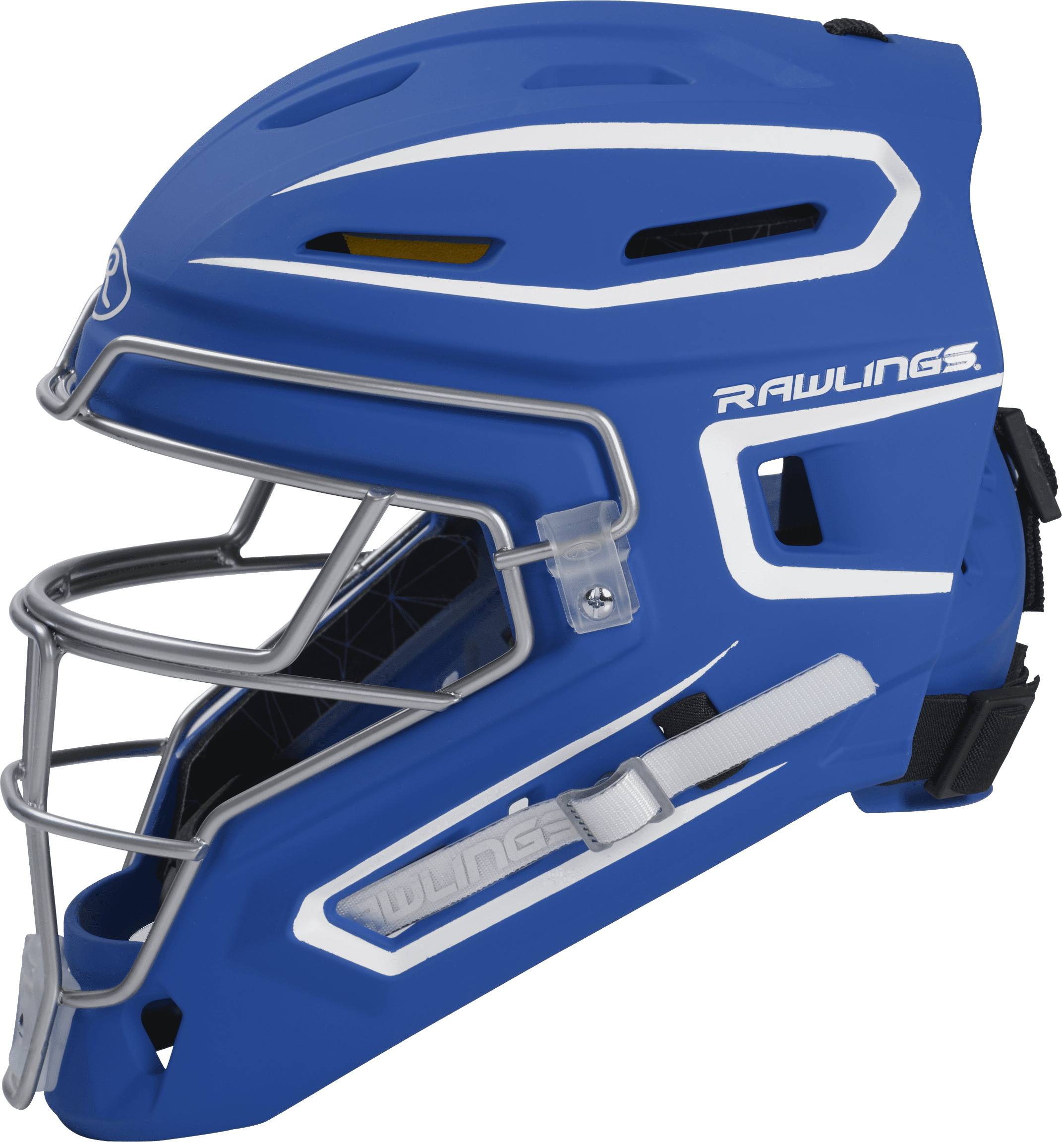 Rawlings MACH Senior Catcher's Helmet with IMPAX Padding, Royal and White