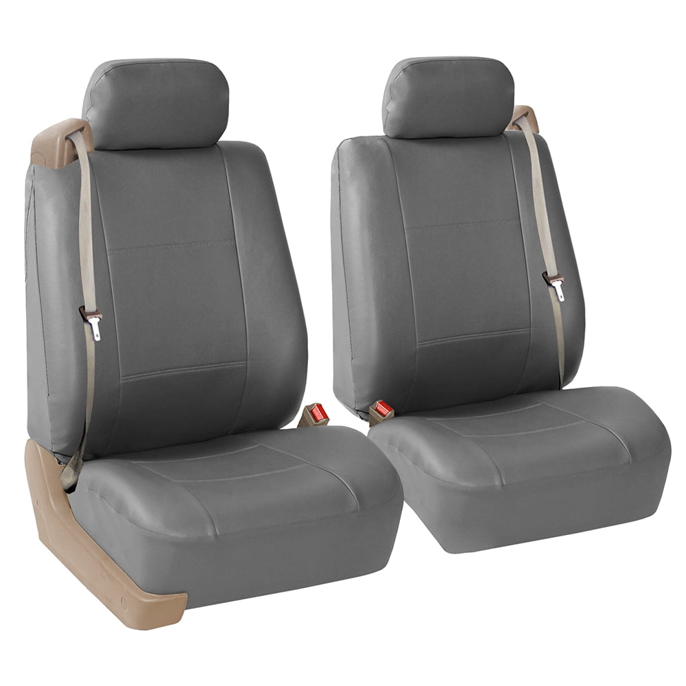 Fh Group Faux Leather Bucket Seat Covers Pair For Integrated Belts Built In Belt Side Zipper Gray