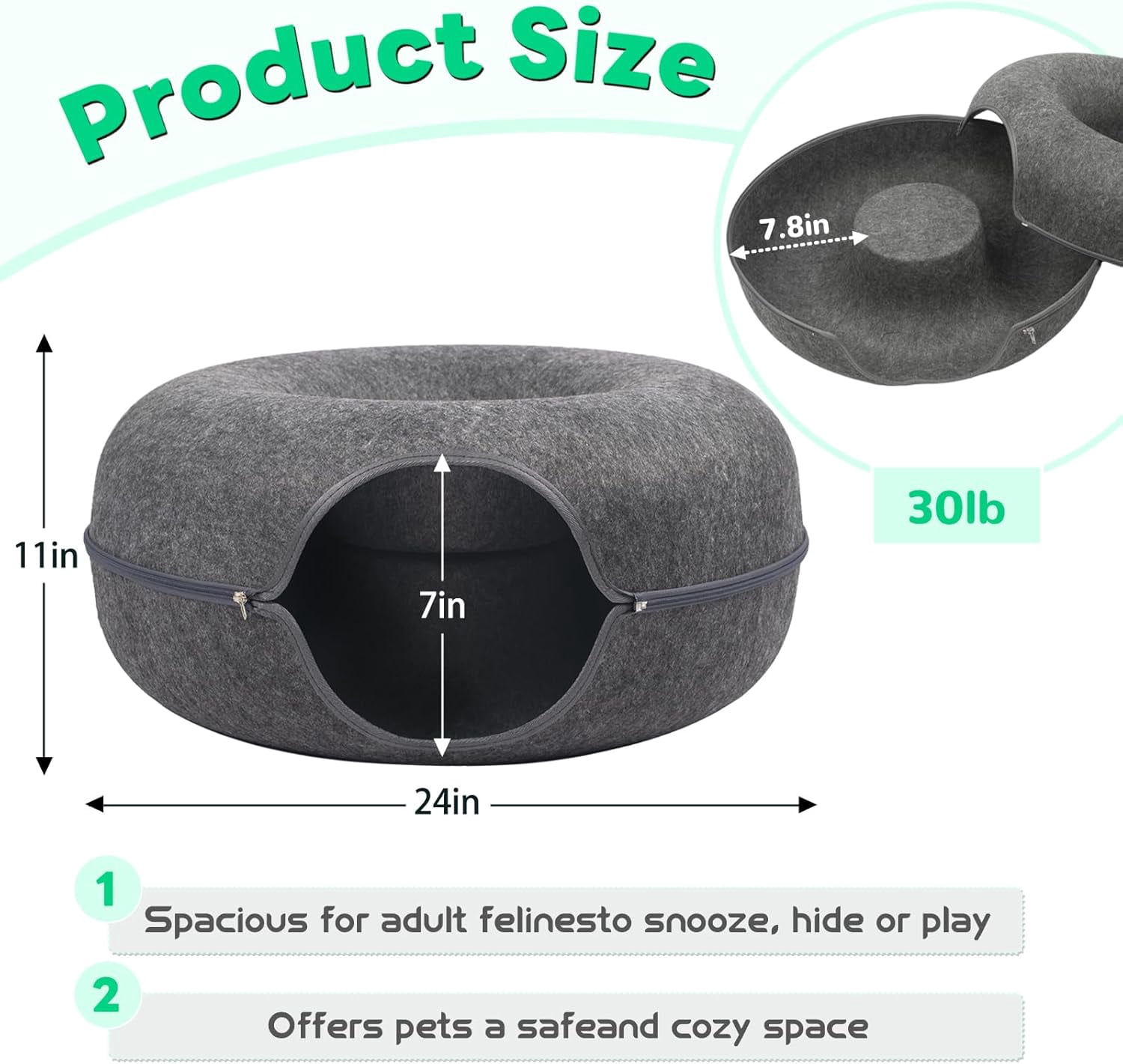 Cat Caves for Indoor Cats, Large Cat Tunnel for Multiple & Large Cats, Scratch Detachable Peekaboo Cat Cave Bed, Kitten Donut Kitty Hideaway Up to 45 Lbs : Pet Supplies