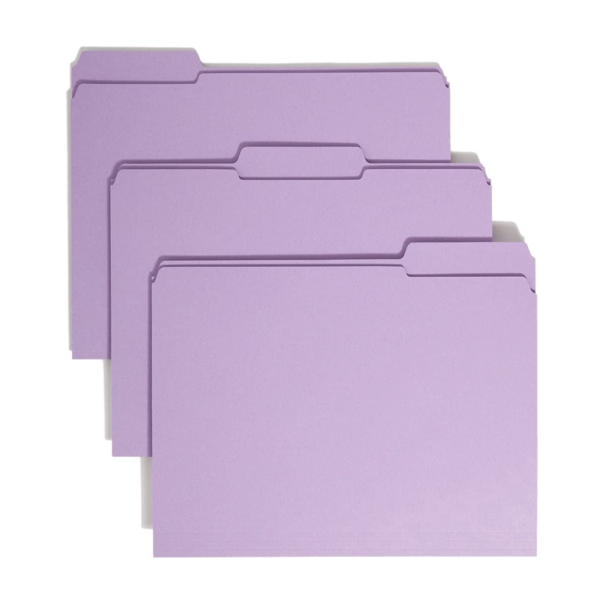 Smead® Color File Folders, With Reinforced Tabs, Letter Size, 1/3 Cut, Lavender, Box Of 100