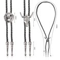 thumbnail image 5 of Keyboarant 2pieces Retro Shirt Chain Bolo Collar Adjustable Made With Alloy PU Leather Rope Cow Head Bolo Tie, 5 of 6