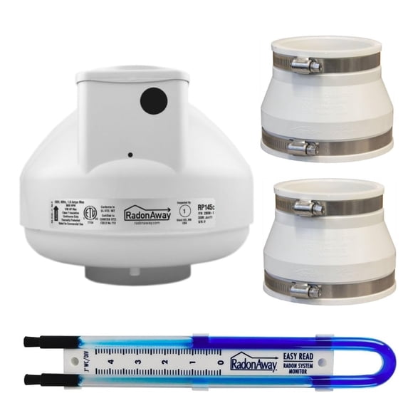 Kit de ventilador para mitigación de radón RadonAway RP145c con manómetro