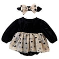 thumbnail image 1 of 1 Grenouillère Bébé Printemps et Automne à Pois en Velours avec Bandeau en Maille, 1 of 5