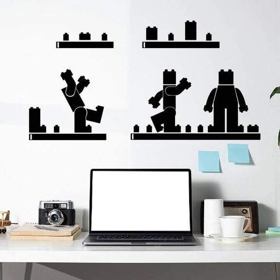 Building Blocks Wall Stickers Block Wall Decal Black Sticker for Walls Vinyl Art for Bedroom Livingroom TV Background Playroom Children's Room Nursery Decorations