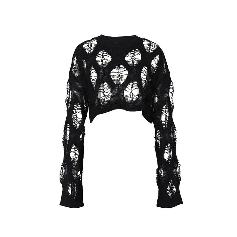 Women Crochet Sweater Long Sleeve Hollow Out Knit Oversized