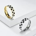 thumbnail image 4 of PAURO Women 8MM Stainless Steel Checkerboard Rings Black White Chessboard Couple Statement Band Gold Plated Black White Size 7, 4 of 5