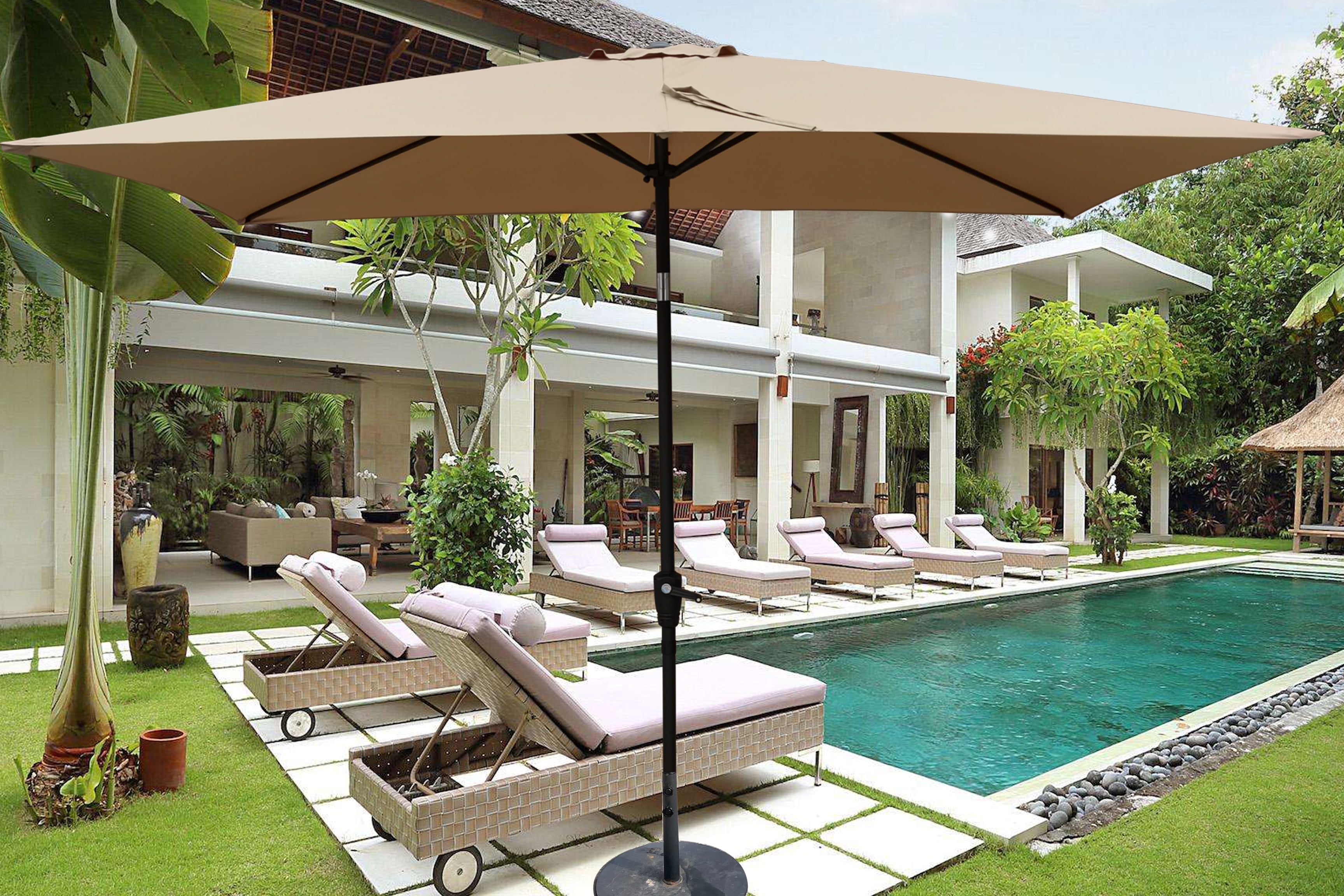 Royard Oaktree 6x9ft Patio Umbrella, Outdoor Rectangular Market Umbrella with Crank and Push Button Tilt, Outside UV Protection Sun Shade Table Umbrella for Garden Lawn Backyard Poolside, Brown