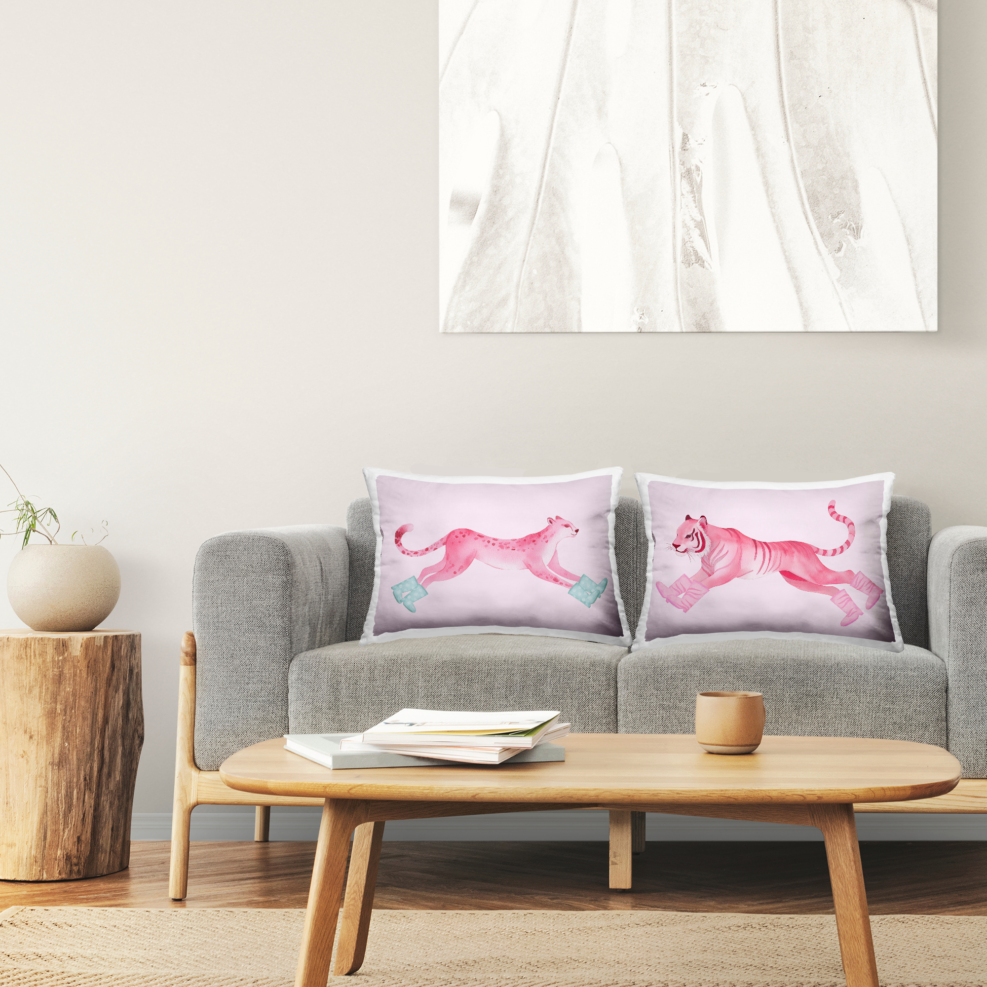 Stupell Industries Sprinting Wild Cats in Boots Decorative Printed Throw Pillow Design by Daphne Polselli.