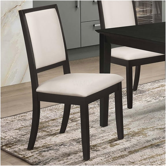 Cream and Black Upholstered Dining Chairs, Set of 2, Transitional Style Fabric Side Chairs for Elegant Dining Room