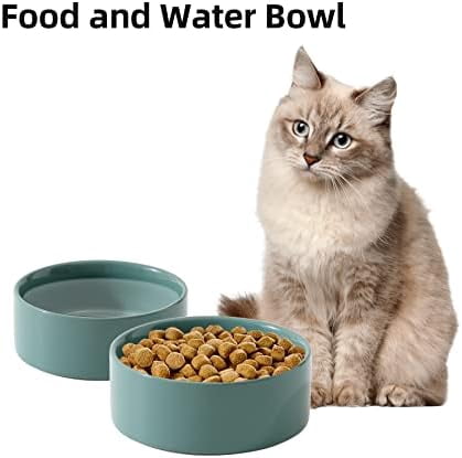 Ceramic Set of 2 Cat Bowls, Food and Water Bowls for Cats, Kitty, 2pcs Cat Dishes, Pet Feeder(5.1inch, 2 x Light Green Bowls) 2 x Bowl - Dark Green,5.1inch