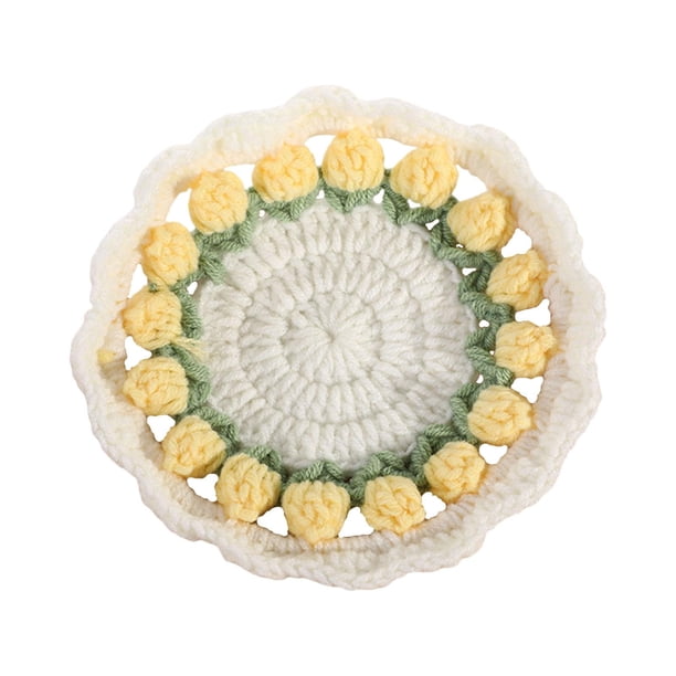 Posavasos de ganchillo con forma de manta de flores, listo para usar, artesanía creativa DIY Amarillo