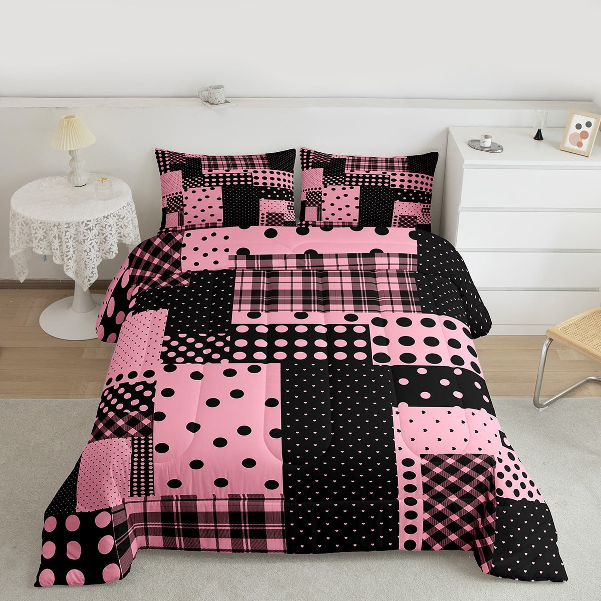 Manfei Romantic French Dots Full Size Comforter Sets,Geometric