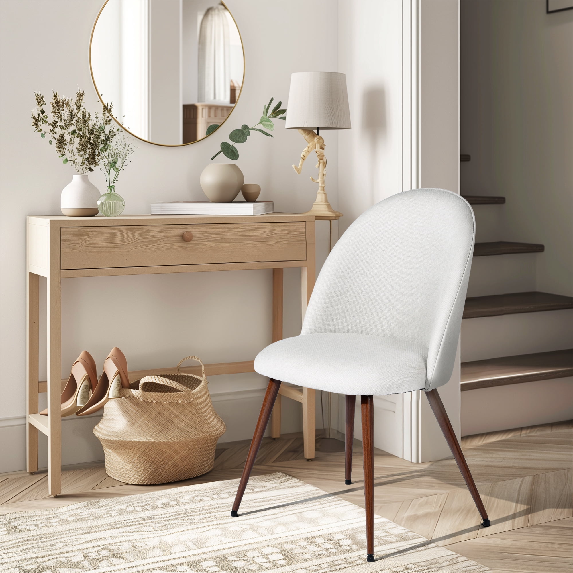 Ensemble de 2 fauteuils d'appoint Homy Casa avec dossier haut et rond, sans accoudoirs, tissu beige
