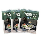 Organic - 3 Pack X 10 Full Size Sheet KIMNORI Sushi Nori Premium Roasted Seaweed Rolls Wraps Snack 0.88 OZ ( 25g ) Laver, USDA ORGANIC, Gluten Free, No MSG, NON-GMO, Vegan, Kosher