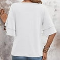 thumbnail image 3 of Womens T Shirts Summer Tops 2025 Solid Color V-Neck Double Layer Flared Mid Sleeve Loose Tees Tshirts Shirts for Women, 3 of 5