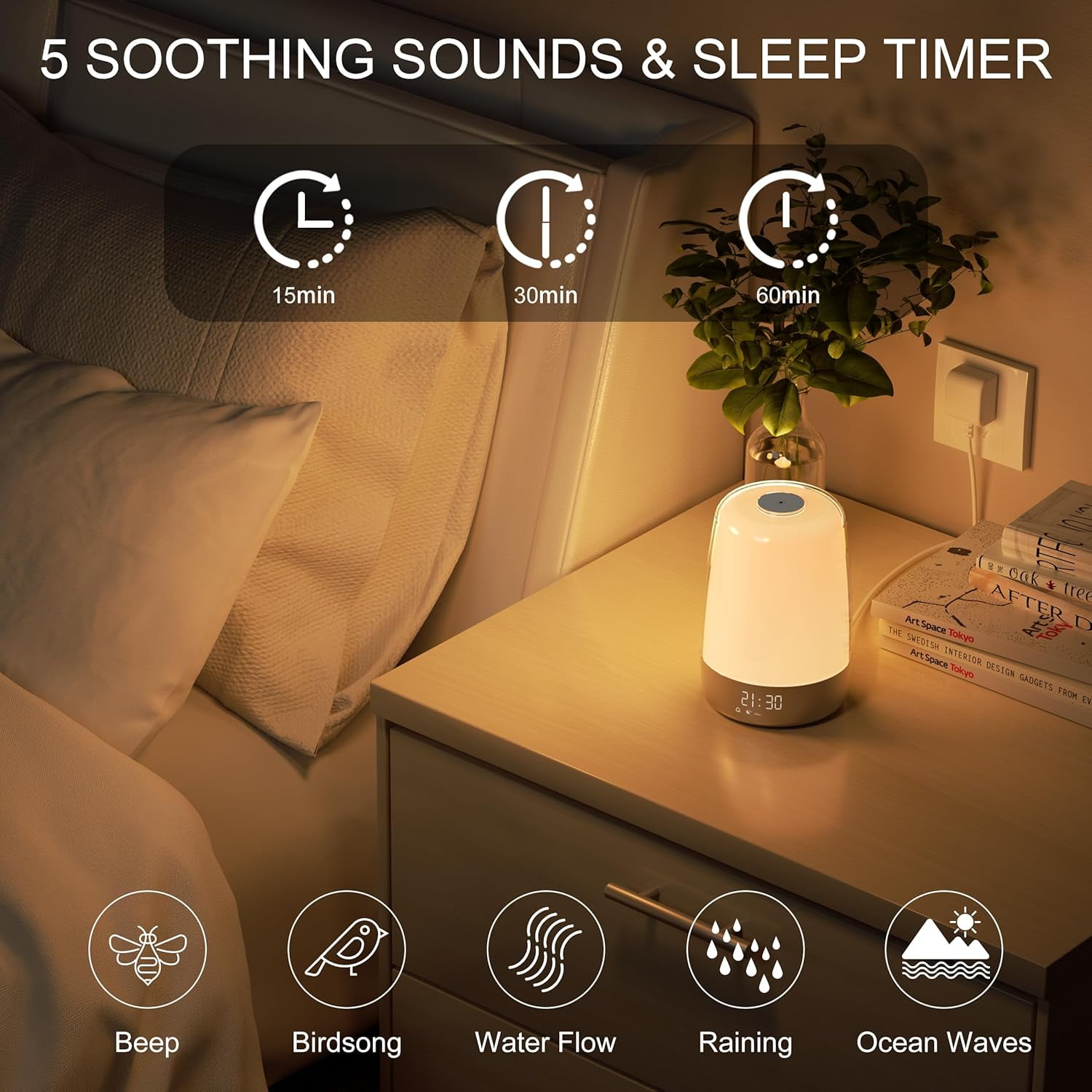 Cotanic Sunrise Alarm Clock, Night Light Wake up Light with Sunrise Simulation, Dimmable Touch Bedsides Lamp 6 RGB Colors 5 Nature Sounds for Bedrooms