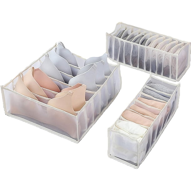 Organizadores de cajones plegables, paquete de 3, organizadores de ropa interior, divisores, cestos para tocador, cajas de tela, cubos de almacenamiento para ropa interior, sujetadores, lencería,