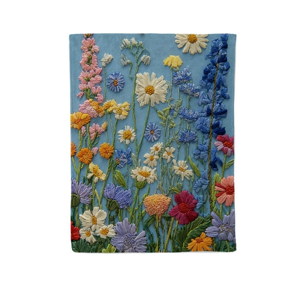Embroidered Wildflower Garden Flannel Throw Blanket - Ultra Soft & Cozy All-Season Couch Blanket, Bedspread, Travel Wrap - Gift-Ready Luxury for Home, Office & Outdoor